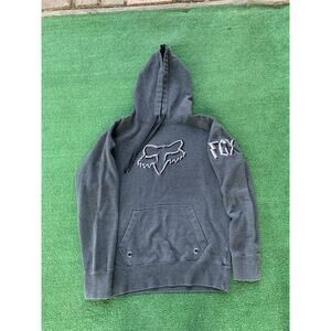 Y2K Fox Hoodie Mens Medium Y2K Gray Pullover Sweatshirt Embroidered Logo